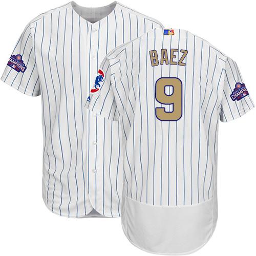 بنتي للكليجا Cubs #9 Javier Baez White(Blue Strip) Flexbase Authentic 2017 Gold ... بنتي للكليجا