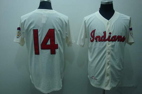 Men's Mitchell and Ness Cleveland Indians #14 Larry Doby Authentic Cream  Throwback MLB Jersey
