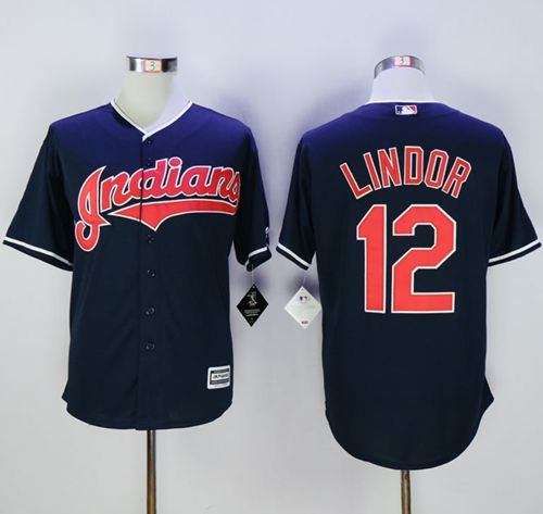 سوكر Indians #12 Francisco Lindor Navy Blue New Cool Base Stitched MLB ... سوكر