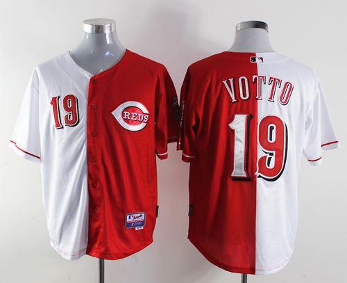 ادوات القطط Reds #19 Joey Votto Red/White Split Fashion Stitched MLB Jersey ... ادوات القطط