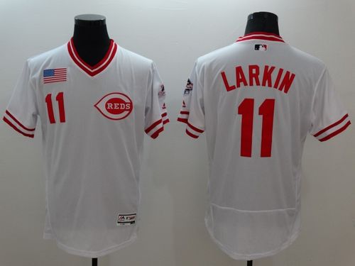 الامتنان Reds #11 Barry Larkin White Flexbase Authentic Collection ... الامتنان