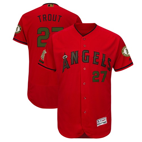 ' Angels of Anaheim #27 Mike Trout Red Fade Authentic Stitched Baseball Jersey افضل تابلت رخيص