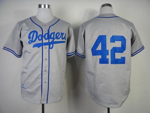 ويك اب Mitchell and Ness 1955 Dodgers #42 Jackie Robinson Grey Throwback ... ويك اب