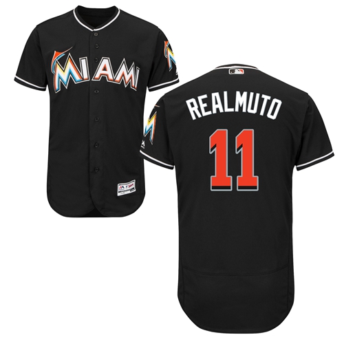 كيكة منها وفيها Miami marlins #11 JT Realmuto Black Flexbase Authentic Collection Stitched Baseball Jersey ماك الرس