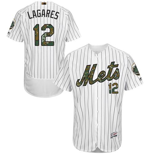 Juan Lagares #12 New York Mets White (Blue Strip) Home Cool Base Stitc