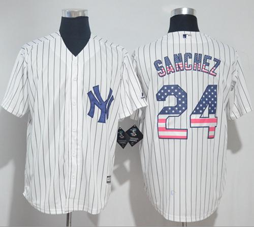 بيت الفاكهه Yankees #24 Gary Sanchez White Strip USA Flag Fashion Stitched MLB ... بيت الفاكهه