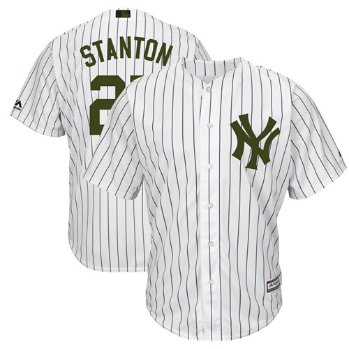 فنيلة دروش Men's New York Yankees #27 Giancarlo Stanton White Strip Team Logo Fashion Stitched MLB Jersey فنيلة دروش