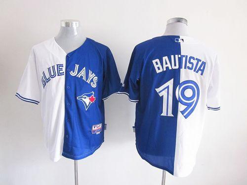 رز الياسمين Blue Jays #19 Jose Bautista White/Blue Split Fashion Stitched MLB ... رز الياسمين