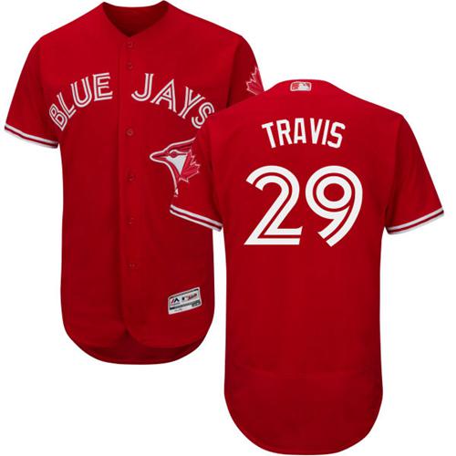 ويبز Men's Toronto Blue Jays #29 Devon Travis Red Stitched MLB 2017 Majestic Cool Base Jersey ويبز